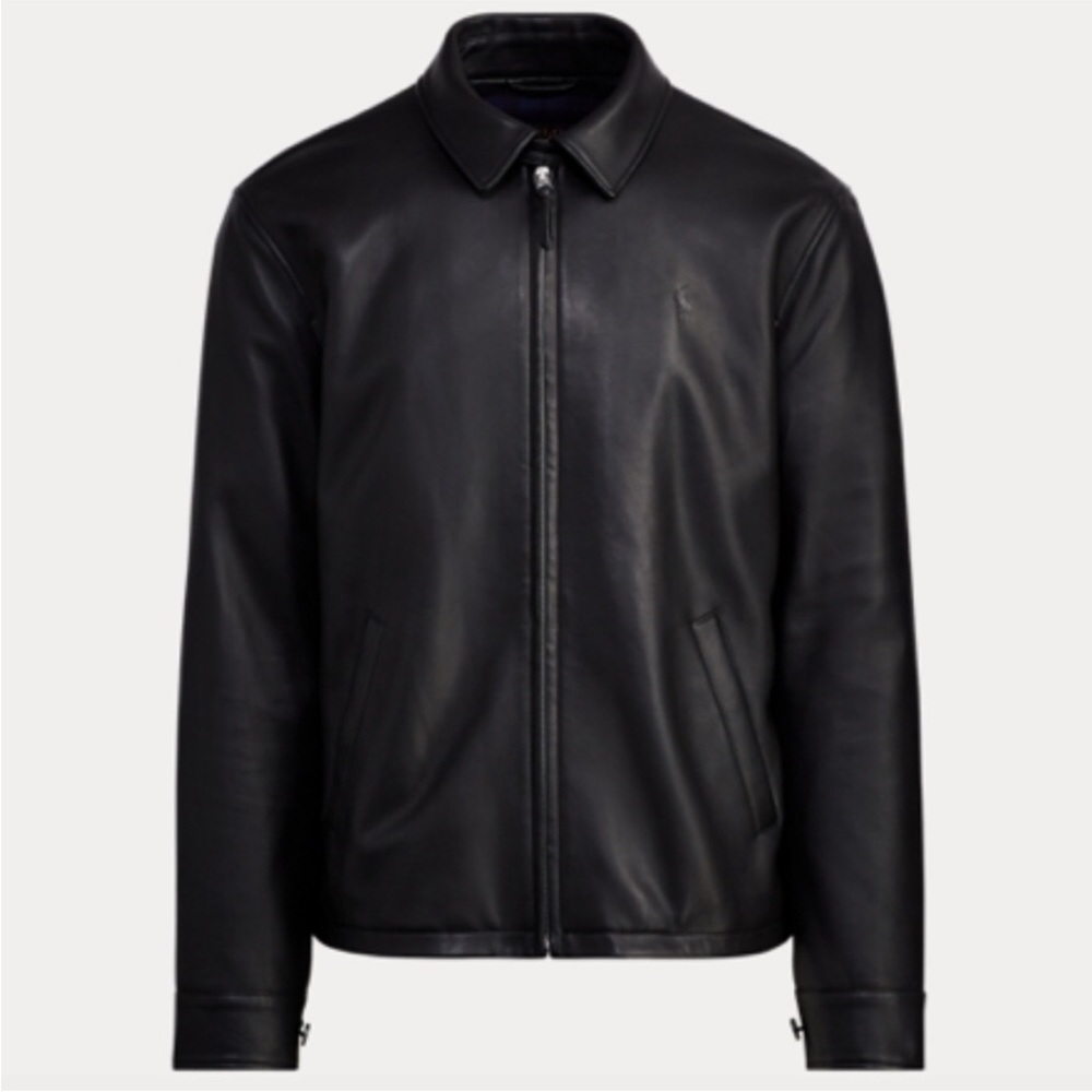 POLO RALPH LAUREN Men's Maxwell Lambskin Leather Jacket Buffalo Plaid Black XXL